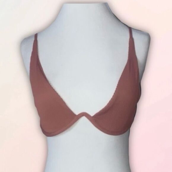 Garage, Dark Mauve/Blush, Plunging, V Neck, Wired Bikini Top - Picture 2 of 12